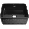 Whitehaus 24" Fireclay Single Bowl Farmhouse Apron Sink, Reversible, Black, WHFLATN2418