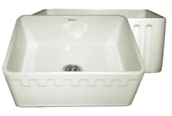 Whitehaus 24" Fireclay Single Bowl Farmhouse Apron Sink, Reversible, Biscuit, WHFLATN2418