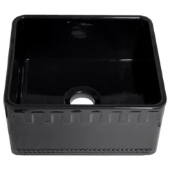 Whitehaus 20" Fireclay Single Bowl Farmhouse Apron Sink, Reversible, Black, WHFLATN2018