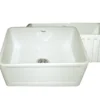 Whitehaus 24" Fireclay Single Bowl Farmhouse Apron Sink, Reversible, Biscuit, WHFLCON2418