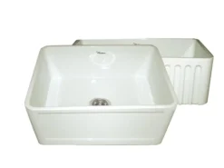 Whitehaus 24" Fireclay Single Bowl Farmhouse Apron Sink, Reversible, Biscuit, WHFLCON2418