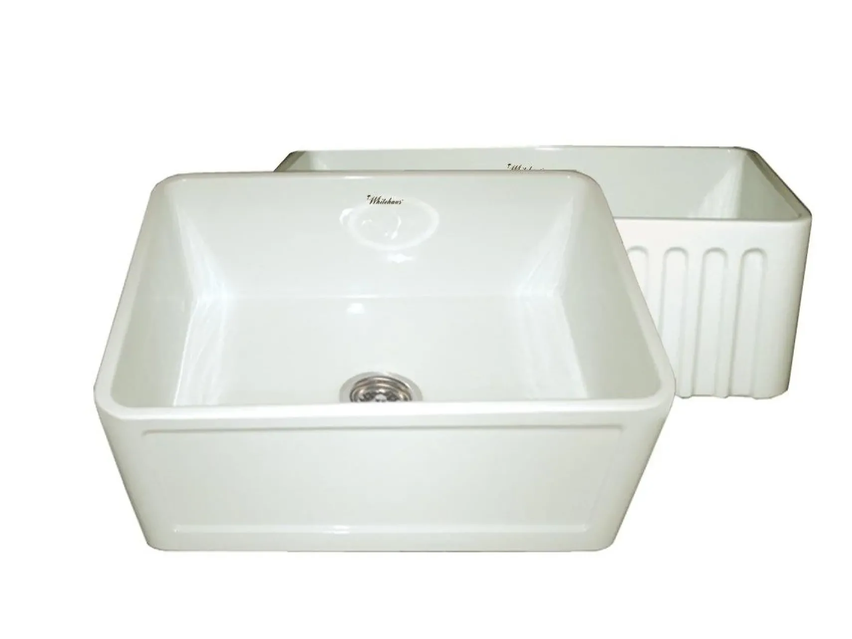 Whitehaus 24" Fireclay Single Bowl Farmhouse Apron Sink, Reversible, Biscuit, WHFLCON2418