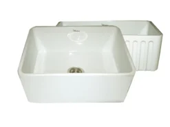 Whitehaus 24" Fireclay Single Bowl Farmhouse Apron Sink, Reversible, Biscuit, WHFLPLN2418