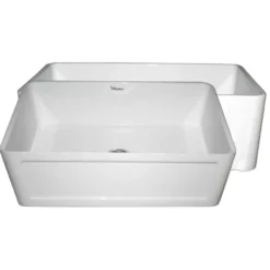 Whitehaus 30" Fireclay Single Bowl Farmhouse Apron Sink, Reversible, White, WHFLCON3018