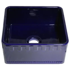 Whitehaus 20" Fireclay Single Bowl Farmhouse Apron Sink, Reversible, Blue, WHFLATN2018