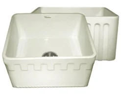 Whitehaus 20" Fireclay Single Bowl Farmhouse Apron Sink, Reversible, Biscuit, WHFLATN2018