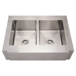 Whitehaus 36" Stainless Steel Double Bowl Farmhouse Apron Sink, 16 Gauge, WHNCMAP3621EQ