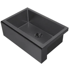 Whitehaus 30" Stainless Steel Farmhouse Apron Sink Kit, Matte Black, WHNPL3020-MBLK