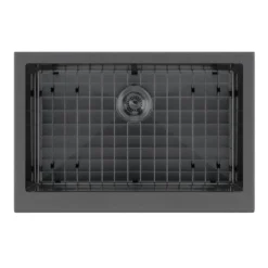 Whitehaus 30" Stainless Steel Farmhouse Apron Sink Kit, Matte Black, WHNPL3020-MBLK